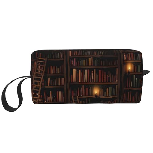 Raum Bibliothek Print Make-up Tasche Kosmetiktasche Tragbare Wasserdichte Aufbewahrungstasche Reise Toilettenartikel Organizer Tasche für Frauen, weiß, Einheitsgröße von WiNwon