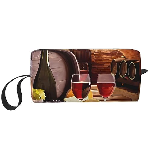 Rotweinkeller Print Make-up Tasche Kosmetiktasche Tragbare Wasserdichte Aufbewahrungstasche Reise Kulturbeutel Organizer Tasche für Frauen, weiß, Einheitsgröße von WiNwon