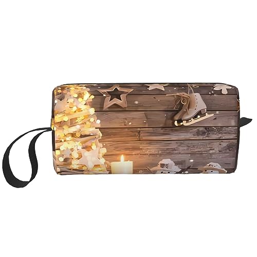 Weihnachten und Geschenk Print Make-up Tasche Kosmetiktasche Tragbare Wasserdichte Aufbewahrungstasche Reise Kulturbeutel Organizer Tasche für Frauen, weiß, Einheitsgröße von WiNwon