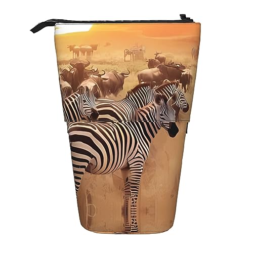 WiNwon Afrika Sonnenuntergang Zebra Print Stand Up Bleistift Halter Bleistift Fall Teleskop Tragbar Multifunktions Stifthalter für Büro, Schwarz , Einheitsgröße von WiNwon