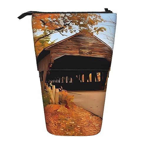 WiNwon Albany Covered Bridge Print Stand Up Pencil Holder Pencil Case Teleskop Portable Multifunktions Stifthalter für Büro, Schwarz , Einheitsgröße von WiNwon