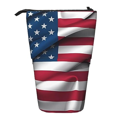 WiNwon Amerikanische Flagge Drucken Stand Up Bleistift Halter Bleistift Fall Teleskop Tragbar Multifunktions Stifthalter für Büro, Schwarz , Einheitsgröße von WiNwon