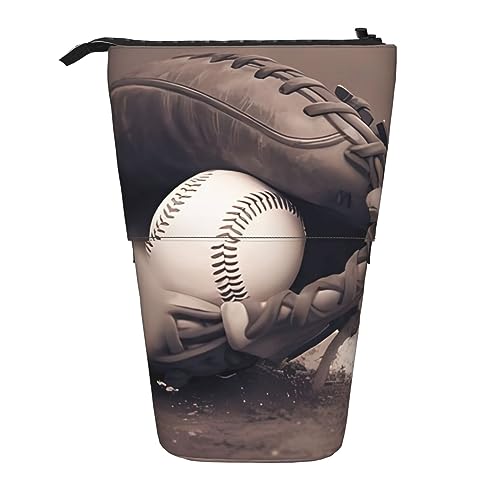 WiNwon Baseball und Handschuh Druck Stand Up Bleistift Halter Bleistift Fall Teleskop Tragbar Multifunktions Stifthalter für Büro, Schwarz , Einheitsgröße von WiNwon