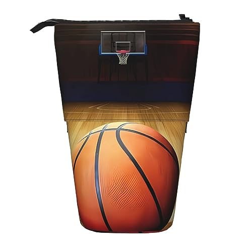 WiNwon Basketball Arena Print Stand Up Pencil Holder Pencil Case Teleskop Tragbar Multifunktions Stifthalter für Büro, Schwarz , Einheitsgröße von WiNwon