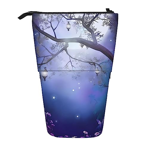 WiNwon Bunte Blume Schmetterling Baum Druck Stehen Up Bleistift Halter Bleistift Fall Teleskop Tragbare Multifunktionale Stifthalter für Büro, Schwarz , Einheitsgröße von WiNwon