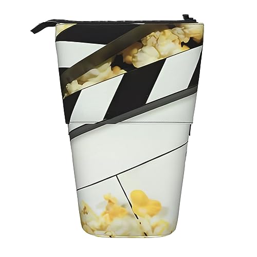 WiNwon Cinema Clapboard and Popcorn Print Stand Up Pencil Holder Pencil Case Telescopic Portable Multifunctional Pen Holder for Office, Schwarz , Einheitsgröße von WiNwon