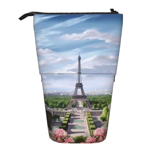 WiNwon Eiffelturm Paris View Print Stand Up Pencil Holder Pencil Case Teleskop Portable Multifunctional Pen Holder for Office, Schwarz , Einheitsgröße von WiNwon