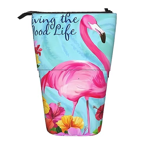 WiNwon Flamingo Blumen Drucken Stand Up Bleistift Halter Bleistift Fall Teleskop Tragbar Multifunktions Stifthalter für Büro, Schwarz , Einheitsgröße von WiNwon