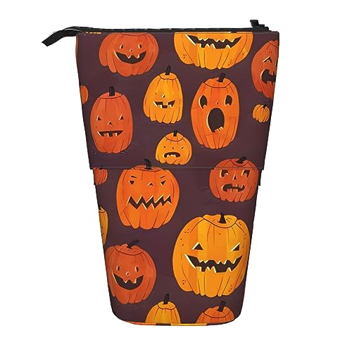 WiNwon Halloween Kürbis Druck Stand Up Bleistift Halter Bleistift Fall Teleskop Tragbar Multifunktions Stifthalter für Büro, Schwarz , Einheitsgröße von WiNwon