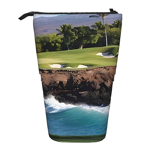 WiNwon Hawaii Beach Golf Course Print Stand Up Pencil Holder Pencil Case Teleskop Portable Multifunktions Stifthalter für Büro, Schwarz , Einheitsgröße von WiNwon