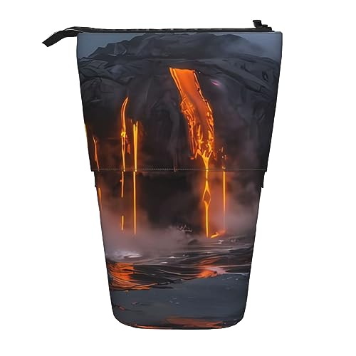 WiNwon Kilauea Volcano Print Stand Up Pencil Holder Pencil Case Teleskop Tragbar Multifunktional Stifthalter für Büro, Schwarz , Einheitsgröße von WiNwon