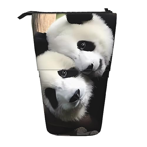 WiNwon Lovely Pandas Print Stand Up Pencil Holder Pencil Case Teleskop Portable Multifunktions Stifthalter für Büro, Schwarz , Einheitsgröße von WiNwon