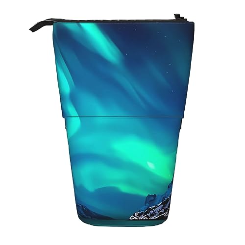 WiNwon Northern Lights Print Stand Up Pencil Holder Pencil Case Teleskop Portable Multifunktions Stifthalter für Büro, Schwarz , Einheitsgröße von WiNwon