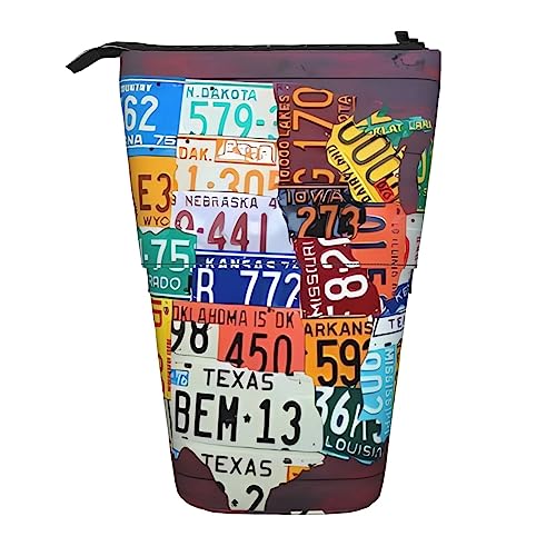 WiNwon Nummernschild Karte Drucken Stand Up Bleistift Halter Bleistift Fall Teleskop Tragbar Multifunktions Stifthalter für Büro, Schwarz , Einheitsgröße von WiNwon