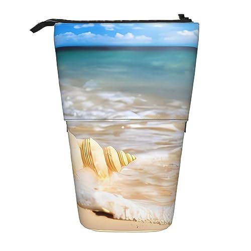 WiNwon Ocean Seashell Print Stand Up Pencil Holder Pencil Case Teleskop Portable Multifunktions Stifthalter für Büro, Schwarz , Einheitsgröße von WiNwon