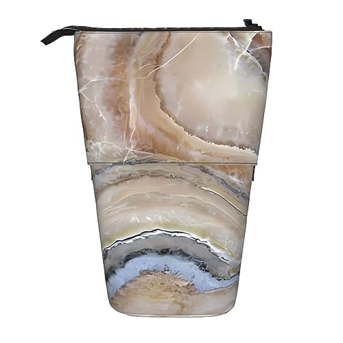 WiNwon Onyx Stone Blassblauer Druck Stand Up Bleistift Halter Bleistift Fall Teleskop Tragbar Multifunktions Stifthalter für Büro, Schwarz , Einheitsgröße von WiNwon