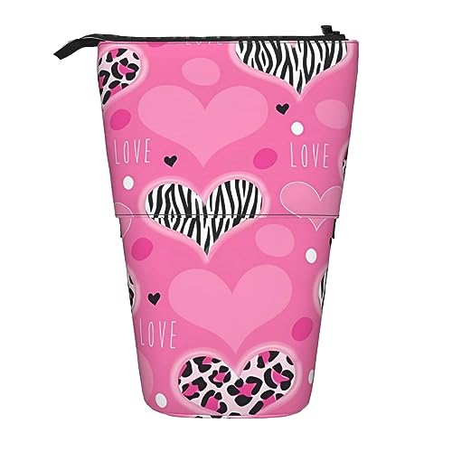 WiNwon Pink Love Heart Print Stand Up Pencil Holder Pencil Case Teleskop Portable Multifunktions Stifthalter für Büro, Schwarz , Einheitsgröße von WiNwon