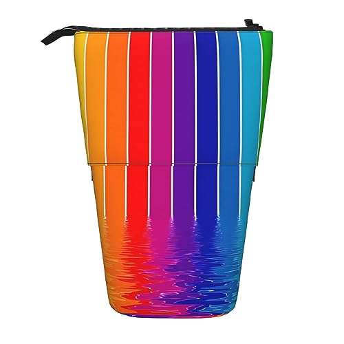 WiNwon Rainbow Striped Print Stand Up Pencil Holder Pencil Case Telescopic Portable Multifunctional Pen Holder for Office, Schwarz , Einheitsgröße von WiNwon