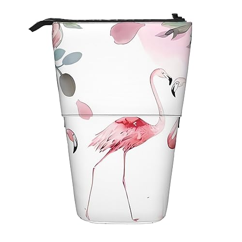 WiNwon Rosa Flamingos Druck Stand Up Bleistift Halter Bleistift Fall Teleskop Tragbar Multifunktions Stifthalter für Büro, Schwarz , Einheitsgröße von WiNwon