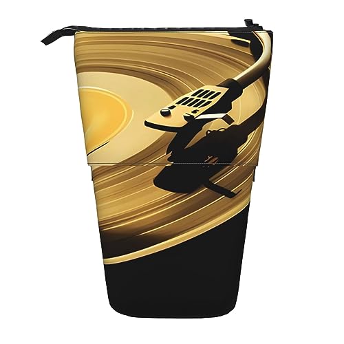 WiNwon Vinyl Records Print Stand Up Pencil Holder Pencil Case Teleskop Portable Multifunktions Stifthalter für Büro, Schwarz , Einheitsgröße von WiNwon