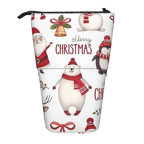 WiNwon Weihnachten Weihnachtsmann Druck Stand Up Bleistift Halter Bleistift Fall Teleskop Tragbar Multifunktions Stifthalter für Büro, Schwarz , Einheitsgröße von WiNwon