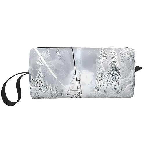 Winter Alte Kabel Skilift Druck Make-up Tasche Kosmetiktasche Tragbare Wasserdichte Aufbewahrungstasche Reise Toilettenartikel Organizer Tasche für Frauen, weiß, Einheitsgröße von WiNwon