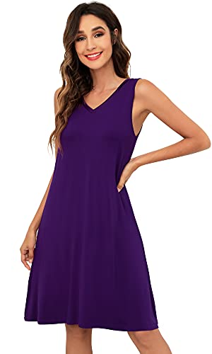 WiWi Bambus-Nachthemd für Damen, ärmellos, Nachtwäsche, leicht, V-Ausschnitt, Schlafshirt, Übergröße, S-4X, A-dark purple, X-Large von WiWi