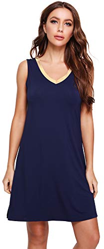 WiWi Bambus-Nachthemd für Damen, ärmellos, Nachtwäsche, leicht, V-Ausschnitt, Schlafshirt, Übergröße, Schlafkleid, S-4X, A-navy, Medium von WiWi