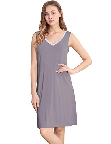 WiWi Bambus-Nachthemd für Damen, ärmellos, Nachtwäsche, leicht, V-Ausschnitt, Schlafshirt, Übergröße, Schlafkleid, S-4X, A-violett grau, X-Large von WiWi