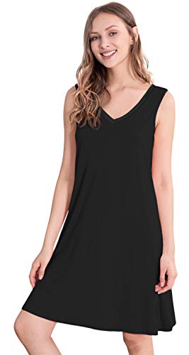 WiWi Nachthemd für Damen, kühlend, ärmellos, Nachtwäsche, V-Ausschnitt, Schlaf-Shirt, Übergröße, Tank-Pyjama-Kleid, S-4XL, A-Schwarz, Medium von WiWi