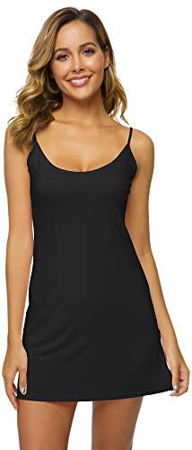 WiWi Bambus-Nachthemden für Damen, bequem, V-Ausschnitt, volle Slips, Nachthemd in Übergröße, leicht, Spaghetti-Träger, Camisole S-4X, A-Schwarz, Small von WiWi