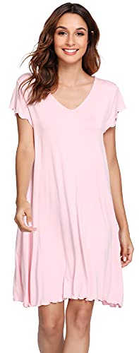 WiWi Bambus-Nachthemden für Damen, weiches Nachthemd, kurzärmelig, Nachtwäsche, leicht, Übergröße, S-4X, C-pink, XX-Large von WiWi