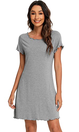 WiWi Bambus-Nachthemden für Damen, weiches Nachthemd, kurzärmelig, Nachtwäsche, leicht, Übergröße, S-4X, D-Heather Grey, X-Large von WiWi