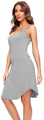 WiWi Bambus Slips Kleid für Frauen Plus Size Chemise Nachthemd Weiche volle Spaghettiträger Dessous Nachtwäsche S-4X, A-Heather Grey, Medium von WiWi