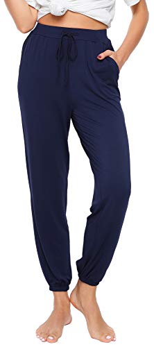 WiWi Bambus-Viskose-Pyjamahose für Damen, Übergröße, Loungehose, leicht, Yoga, Jogger, Sweatpants mit Tasche, S-4X, Marineblau, X-Large von WiWi