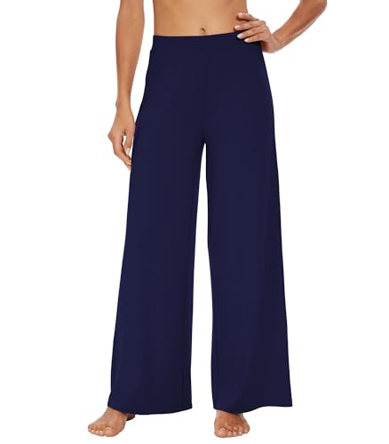 WiWi Damen Casual Loose Wide Leg Palazzo Pants Bambus Viskose Yoga Sweatpants Bequeme Lounge Pyjamahose S-XXL, Marineblau, X-Large von WiWi