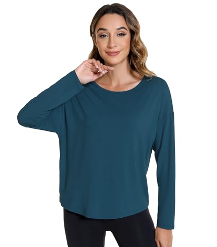 WiWi Damen Langarmshirts Pullover Tops Baselayer Slim Fit Viskose aus Bambus Tunika S-XXL, Blau (Ink Blue), Klein von WiWi