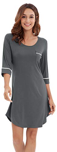 WiWi Damen-Nachthemden aus Bambusviskose, 3/4-Ärmel, Schlafshirt, Übergröße, Nachtwäsche, Pyjama, Kleid, Größe S - 4XL, A-eisengrau, Medium von WiWi