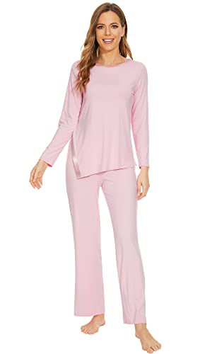 WiWi Damen-Pyjama-Set, Viskose aus Bambus, langärmelig, Oberteil mit Hose, Nachtwäsche, weicher Strick-Pyjama, Loungewear, S-XXL, rose, M WiWi Damen-Pyjama-Set, Viskose aus Bambus, langärmelig, Oberteil mit Hose, Nachtwäsche, weicher Strick-Pyjama, Loungewear, S-XXL, rose, M von WiWi