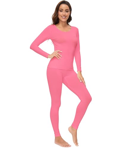 WiWi Weiche Viskose aus Bambus-Unterwäsche für Damen, Thermounterhose, lange Unterhose, super warm, Unterziehhose, Pyjama-Set, S-3X, A-hot Pink, Large von WiWi