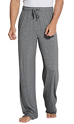 WiWi Herren Bambus-Viskose-Pyjamahose, weiche Loungehose, gestrickt, große und lange Sweathose, leichte Schlafhose, Kordelzug, S-4X, Dunkelgrau, XX-Large von WiWi