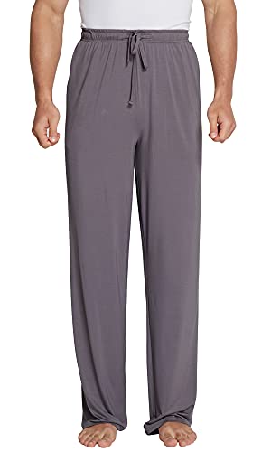 WiWi Herren Bambus-Viskose-Pyjamahose, weiche Loungehose, gestrickt, große und lange Sweathose, leichte Schlafhose, Kordelzug, S-4X, Hochviolettes Grau, XX-Large von WiWi