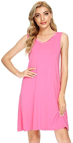 WiWi Nachthemd für Damen, kühlend, ärmellos, Nachtwäsche, V-Ausschnitt, Schlaf-Shirt, Übergröße, Tank-Pyjama-Kleid, S-4XL, A-Himbeerrosa, Medium von WiWi