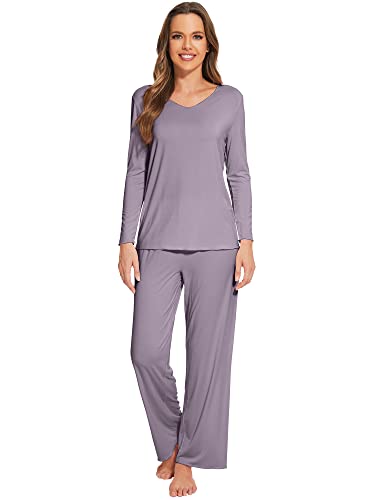 WiWi Pyjama-Sets für Damen, weiche Langarm-Tops und Hosen, Nachtwäsche, Damen-Schlafanzug, Viskose aus Bambus, Pj, S-XXL, A-violett, S WiWi Pyjama-Sets für Damen, weiche Langarm-Tops und Hosen, Nachtwäsche, Damen-Schlafanzug, Viskose aus Bambus, Pj, S-XXL, A-violett, S von WiWi
