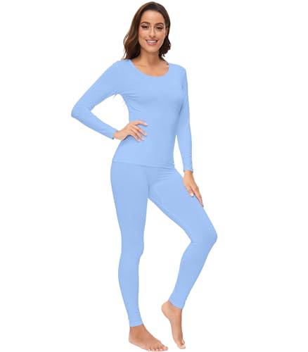 WiWi Ultraweiche Bambus-Viskose-Unterwäsche für Frauen, leichte lange Unterhosen, Unterhemd, Oberhose, Thermo-Pyjama-Set, S-3X, Himmelblau, Small von WiWi