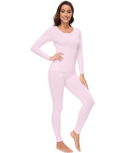 WiWi Weiche Viskose aus Bambus-Unterwäsche für Damen, Thermounterhose, lange Unterhose, super warm, Unterziehhose, Pyjama-Set, S-3X, Pink, XX-Large von WiWi