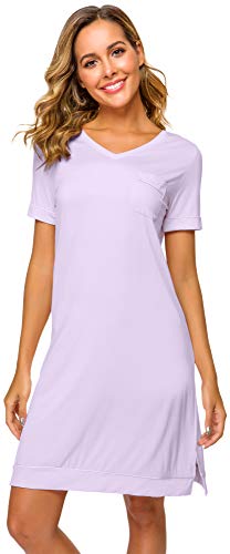 WiWi Weiche Bambus-Nachthemden für Damen, Schlafshirts, leicht, kurzärmelig, Lounge-Kleid, Übergröße, Nachtwäsche S-4X, A-Taro Violett, Large von WiWi