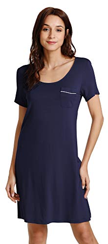 WiWi Weiche Bambus-Nachthemden für Frauen, Schlafshirts, leicht, kurzärmelig, Lounge-Kleid, Übergröße, Nachtwäsche S-4X, B-navy, Medium von WiWi