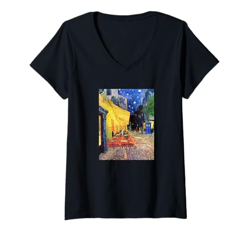 Damen Café-Terrasse bei Nacht Arztbesuch T-Shirt mit V-Ausschnitt von Wibbly Wobbly, Timey Wimey Who Co.
