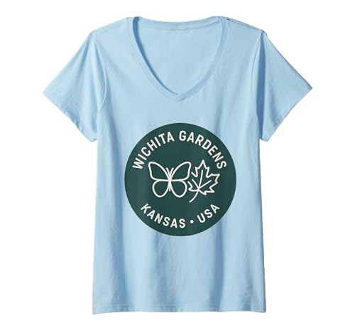 Damen Wichita Gardens Hemd Schmetterling Blatt Natur Ikone Minimalistisch T-Shirt mit V-Ausschnitt von Wichita Gardens Tee Shirts for Nature Lovers USA